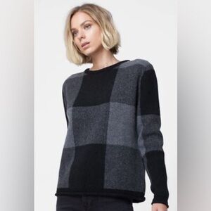 Anine Bing Black and Gray Plaid Wool Sweater